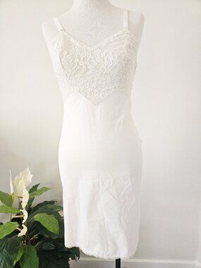 Vintage Seamprufe 1950s White Floral Lace Bodice Nightgown Slip Dress Sz 32